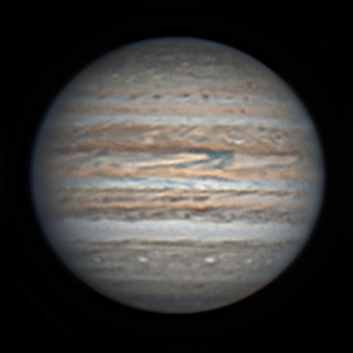 Jupiter mit seinen Wolkenbändern, Aufnahme von Carlos Malagon mit Omegon Pro RC, ZWO ASI 224MC, 2x Barlow